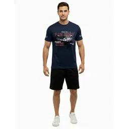 vayuvastra Men Printed Round Neck Polyester Dark Blue T-Shirt image 1
