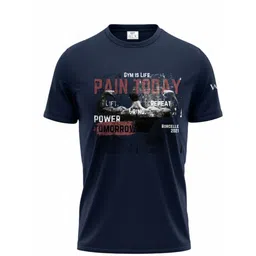 vayuvastra Men Printed Round Neck Polyester Dark Blue T-Shirt image 3