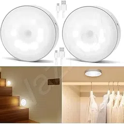 VazzLox Motion Sensor Light for Home (Pack of 2) with USB Charging Wireless Self Adhesive LED Body Induction Lamp Sensor Light for Wardrobe Lights with Sensor Night Light for Cupboard Stairs (White)-image-25