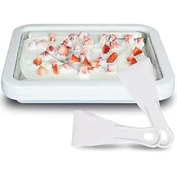 VBM Instant Ice Cream Maker Plate with 2 Scraper Stainless Steel Tray Cream Roll Maker Dessert Summer Cold Plate Anti-Griddle Pan Frozen Yogurt, Sorbet, Gelato, Healthy And Fun (White)-image-29