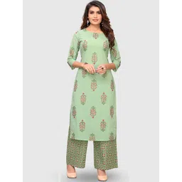 KALINI Women Green Ethnic Motifs Printed Pure Cotton Kurta with Palazzos-image-43