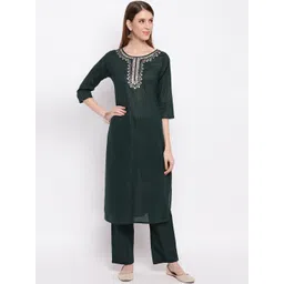 KALINI Women Green Yoke Design Pure Cotton Kurti with Palazzos-image-38