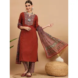 Vbuyz Ethnic Motifs Yoke Design Kurta & Trousers With Dupatta-picture-28