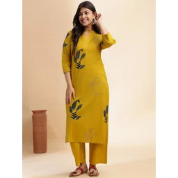 Vbuyz Floral Printed Mandarin Collar Pure Cotton Straight Kurta With Palazzos-picture-14