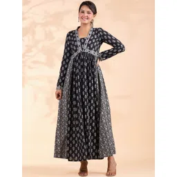 vbuyz KALINI Floral Printed Square Neck Long Sleeves Empire Pure Cotton Anarkali Kurta-picture-15