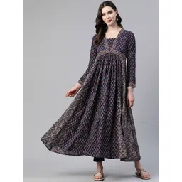 vbuyz KALINI Floral Printed Square Neck Three-Quarter Sleeves Empire Pure Cotton Anarkali Kurta-picture-17