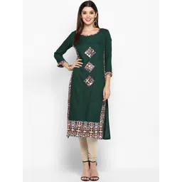 vbuyz KALINI Women Green & Cream-Coloured Embroidered Kurta-picture-32