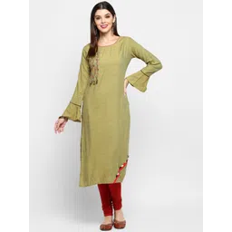 vbuyz KALINI Women Green Flared Sleeves Thread Work Kurta-picture-10
