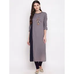 vbuyz KALINI Women Grey & Navy Blue Embroidered Kurta-picture-21