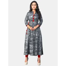 vbuyz KALINI Women Grey Printed Keyhole Neck Mirror Work Kurta-picture-37