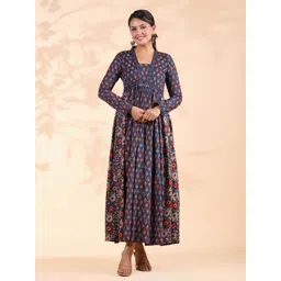 Vbuyz Women Alia Cut Anarkali Cotton Blue Dress-picture-16