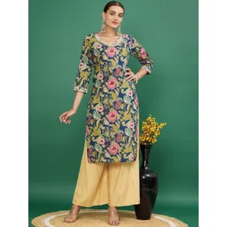 Vbuyz Women Floral Printed Flared Sleeves Mirror Work Floral Kurta-picture-13