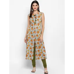 Vbuyz Women Grey & Yellow Floral Print Straight Kurta-picture-15