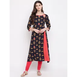 Vbuyz Women Navy Blue & Yellow Umbrella Printed A-Line Kurta-picture-38