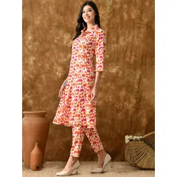 VCJ Floral Printed Cotton Shirt Collar Neck Top With Trousers Co-Ords image 4