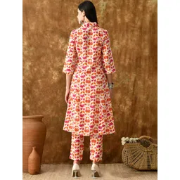 VCJ Floral Printed Cotton Shirt Collar Neck Top With Trousers Co-Ords image 3