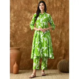 VCJ Floral Printed Pure Cotton Shirt Collar Neck Tunic With Trousers Co-Ords-picture-11