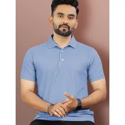 vebnor Men Solid Polo Neck Polyester Blue T-Shirt-picture-20