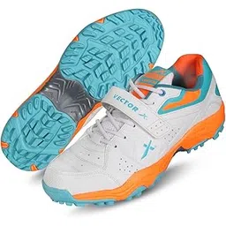 vector x CKT- 200 Men’s PU Upper/TPU Sole/Rubber Cricket Shoes Water-Resistant Footwear for Outdoor and Field Sports Shoe with Midfoot Support Strap (White-Blue-Orange, Size-11)-picture-25