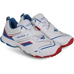Vector X Striker Pro Cricket Shoe for Men with PU Upper/Sports Shoes/EVA Sockliner for Sports Midfoot Support Strap (Color: White-Blue-Red, Size : 9)-picture-20