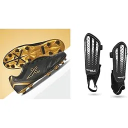 vector x VectorxBlaze-2.0 Football Shoes for Men's | Black-Gold | Size-4 & VectorxSamba Shinguard with Ankle Adjustable | Training and Practice | for Girls and Boys | (Senior, Black-White)-picture-36