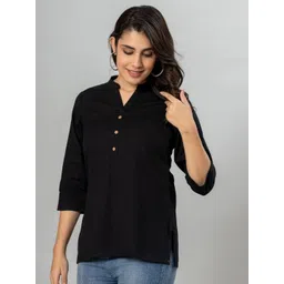 VEDANA Mandarin Collar Cotton Shirt Style Top-picture-34