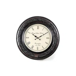 vedas Black Textured Wooden Round Analogue Wall Clock-picture-10