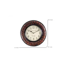 vedas Brown Textured Wooden Round Analogue Wall Clock-picture-34