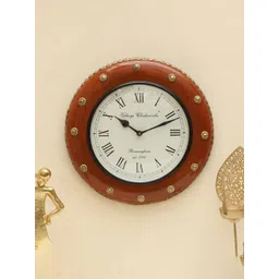 vedas C-Harrow Brown & White Round Shaped Heritage Wooden Polished Wall Clock-picture-14