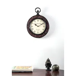 vedas C-Nishith Heritage Black & Brown Textured Wooden & Brass Wall Clock With Dial-picture-19