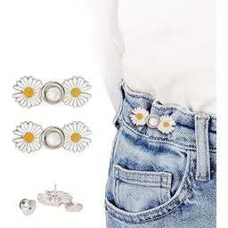 veecha enterprise Adjustable Waist Buckle Set for Jeans Pants, White Flower Button Pins, Detachable Tightener Clips, 2 Pieces-picture-12