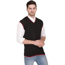 Veena Enterprises Men's Half Sleeves V Neck Solid Woolen Black Sweater for Winter_MENSSWEATER-29-picture-15