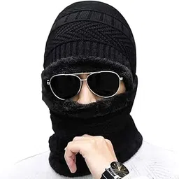 VEENSKI Men Face Mask Neck Set with Cap For Men Women Neck warmer Head Cover Pack of 2 pcs (1p Cap 1p Neck Set Mask) Black-picture-43
