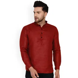 VEERA PARIDHAAN Band Collar Cotton Straight Short Kurta-picture-32