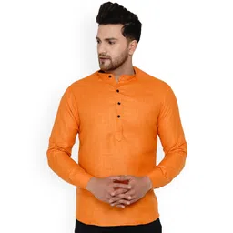 VEERA PARIDHAAN Band Collar Long Roll-Up Sleeves Cotton Straight Kurta-picture-32