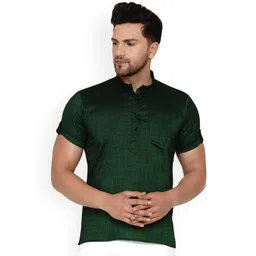 VEERA PARIDHAAN Band Collar Short Roll-Up Sleeves Straight Kurta-picture-12