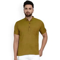 VEERA PARIDHAAN Band Collar Short Roll-Up Sleeves Straight Kurta-picture-11