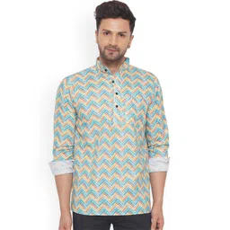 VEERA PARIDHAAN Chevron Printed Band Collar Cotton Straight Kurta-picture-19
