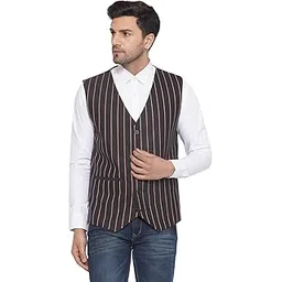 veera paridhaan Cotton Poly Red Striped Waist Coat for Men (Black)-picture-11