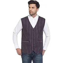 veera paridhaan Cotton Poly Red Striped Waist Coat for Men (Blue)-picture-10