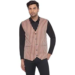 veera paridhaan Cotton Poly Striped Waist Coat for Men (Brown)-picture-33