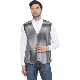 veera paridhaan Cotton Poly White Striped Waist Coat for Men (Grey)-picture-34