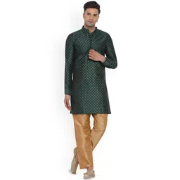 VEERA PARIDHAAN Ethnic Motifs Printed Art Silk Thread Work Mandarin Collar Straight Kurta-picture-41