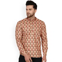 VEERA PARIDHAAN Ethnic Motifs Printed Band Collar Cotton Straight Kurta-picture-13