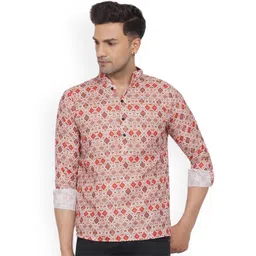 VEERA PARIDHAAN Ethnic Motifs Printed Band Collar Cotton Straight Short Kurta-picture-15