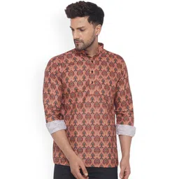 VEERA PARIDHAAN Ethnic Motifs Printed Band Collar Cotton Straight Short Kurta-picture-22