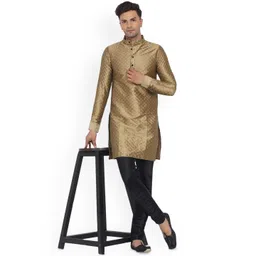 VEERA PARIDHAAN Ethnic Motifs Woven Design Band Collar Jacquard Kurta-picture-30