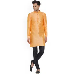 VEERA PARIDHAAN Floral Embroidered Jacquard Mandarin Collar Straight Kurta-picture-38
