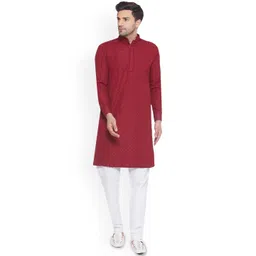 VEERA PARIDHAAN Floral Embroidered Mandarin Collar Thread Work Straight Kurta image 1