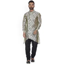 VEERA PARIDHAAN Floral Printed Angrakha Mandarin Collar Dupion Silk Straight Kurta-picture-32